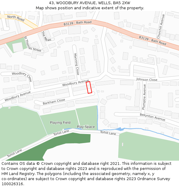 43, WOODBURY AVENUE, WELLS, BA5 2XW: Location map and indicative extent of plot
