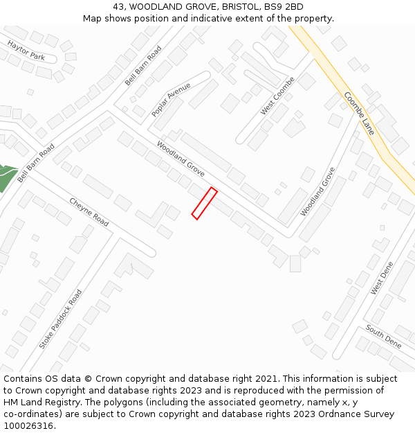 43, WOODLAND GROVE, BRISTOL, BS9 2BD: Location map and indicative extent of plot