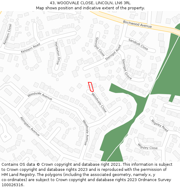43, WOODVALE CLOSE, LINCOLN, LN6 3RL: Location map and indicative extent of plot