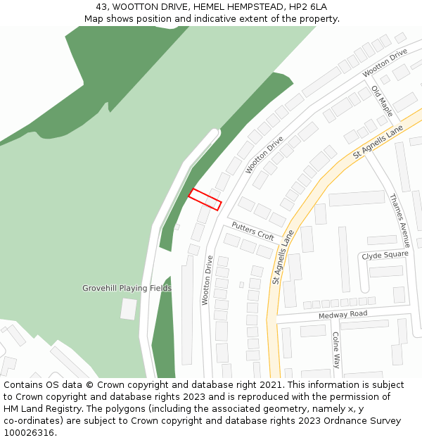 43, WOOTTON DRIVE, HEMEL HEMPSTEAD, HP2 6LA: Location map and indicative extent of plot
