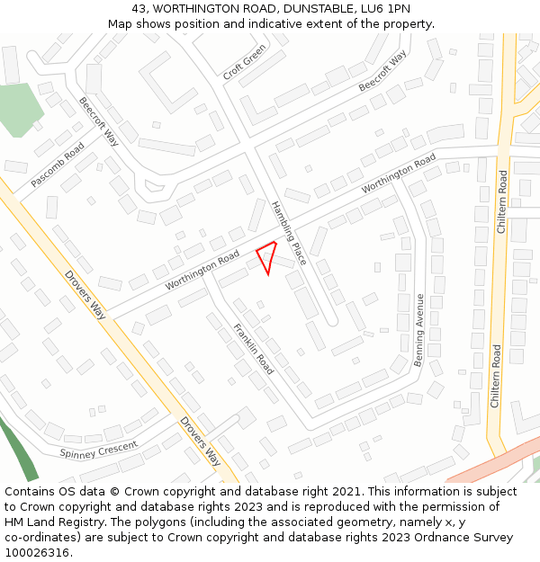 43, WORTHINGTON ROAD, DUNSTABLE, LU6 1PN: Location map and indicative extent of plot