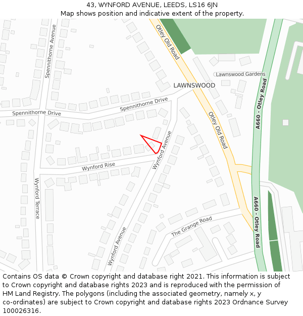 43, WYNFORD AVENUE, LEEDS, LS16 6JN: Location map and indicative extent of plot