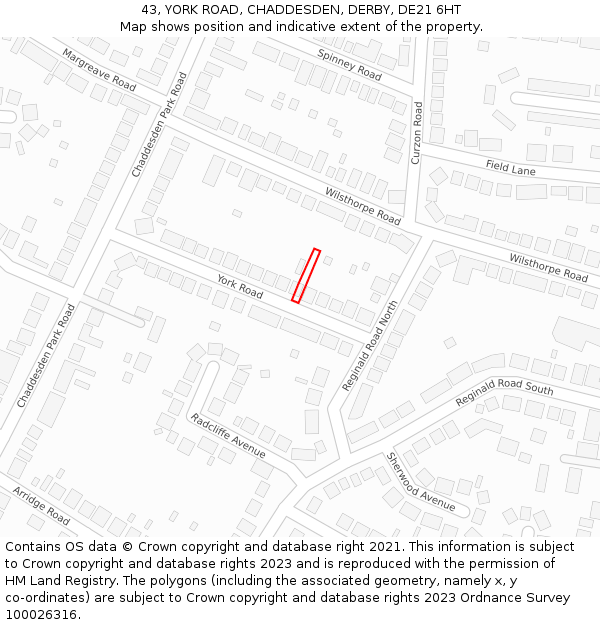 43, YORK ROAD, CHADDESDEN, DERBY, DE21 6HT: Location map and indicative extent of plot