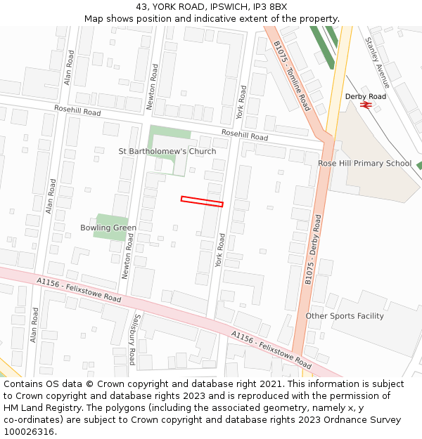 43, YORK ROAD, IPSWICH, IP3 8BX: Location map and indicative extent of plot