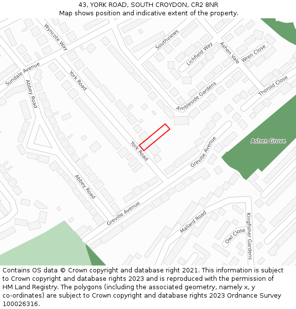 43, YORK ROAD, SOUTH CROYDON, CR2 8NR: Location map and indicative extent of plot