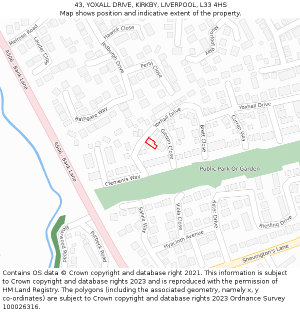 43, YOXALL DRIVE, KIRKBY, LIVERPOOL, L33 4HS: Location map and indicative extent of plot