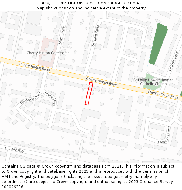 430, CHERRY HINTON ROAD, CAMBRIDGE, CB1 8BA: Location map and indicative extent of plot