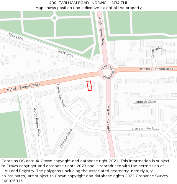 430, EARLHAM ROAD, NORWICH, NR4 7HL: Location map and indicative extent of plot