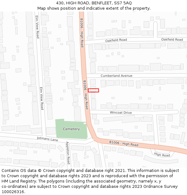 430, HIGH ROAD, BENFLEET, SS7 5AQ: Location map and indicative extent of plot