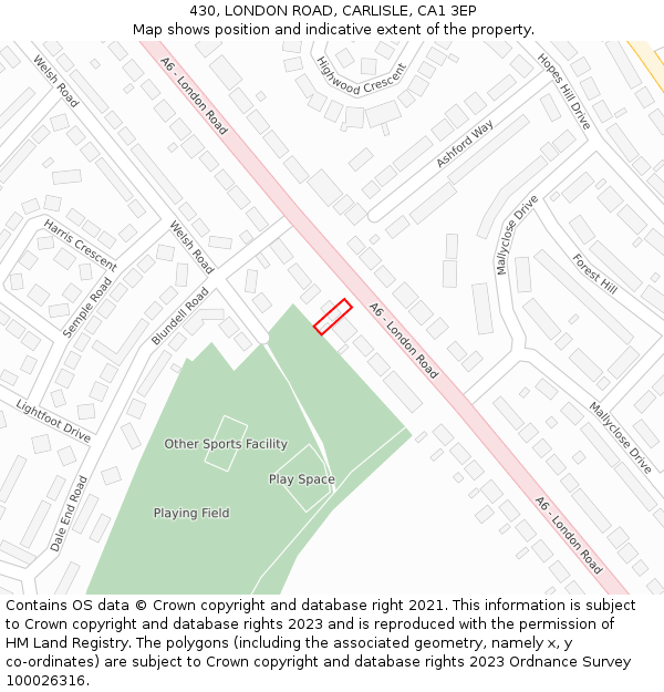 430, LONDON ROAD, CARLISLE, CA1 3EP: Location map and indicative extent of plot