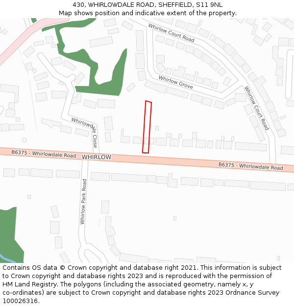 430, WHIRLOWDALE ROAD, SHEFFIELD, S11 9NL: Location map and indicative extent of plot
