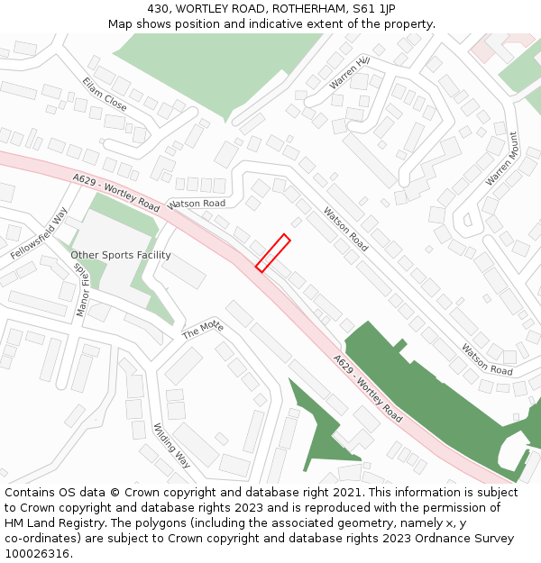 430, WORTLEY ROAD, ROTHERHAM, S61 1JP: Location map and indicative extent of plot