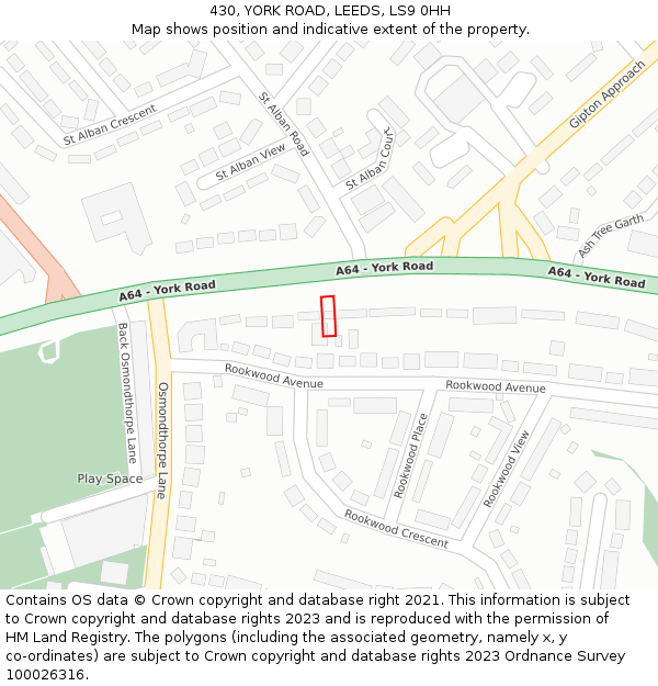 430, YORK ROAD, LEEDS, LS9 0HH: Location map and indicative extent of plot