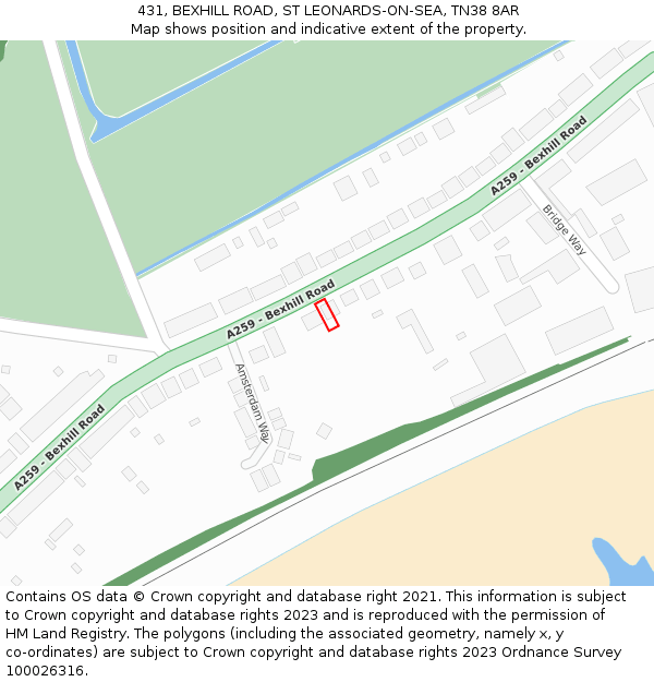 431, BEXHILL ROAD, ST LEONARDS-ON-SEA, TN38 8AR: Location map and indicative extent of plot