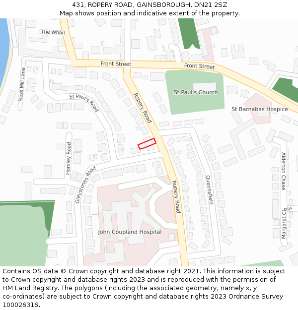 431, ROPERY ROAD, GAINSBOROUGH, DN21 2SZ: Location map and indicative extent of plot