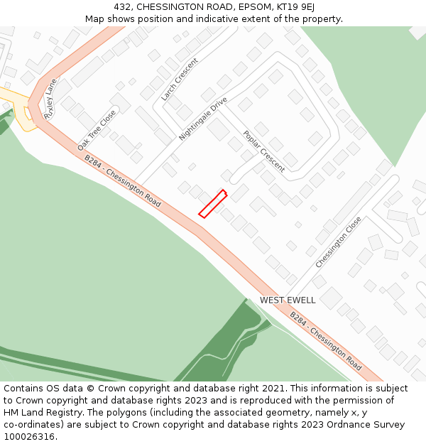 432, CHESSINGTON ROAD, EPSOM, KT19 9EJ: Location map and indicative extent of plot