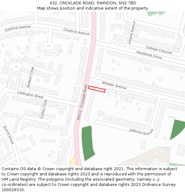 432, CRICKLADE ROAD, SWINDON, SN2 7BD: Location map and indicative extent of plot