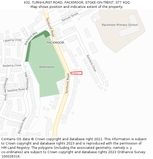 432, TURNHURST ROAD, PACKMOOR, STOKE-ON-TRENT, ST7 4QQ: Location map and indicative extent of plot