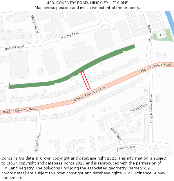 433, COVENTRY ROAD, HINCKLEY, LE10 0NF: Location map and indicative extent of plot