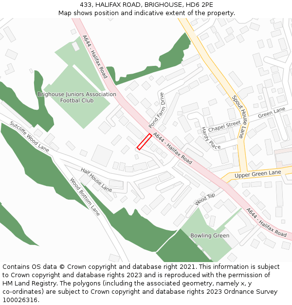 433, HALIFAX ROAD, BRIGHOUSE, HD6 2PE: Location map and indicative extent of plot
