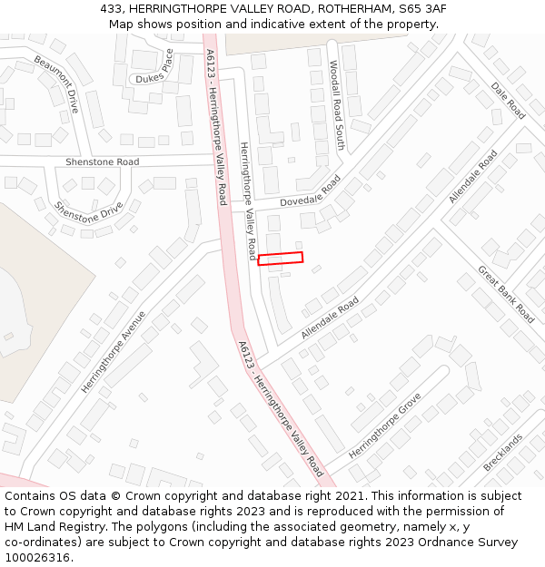 433, HERRINGTHORPE VALLEY ROAD, ROTHERHAM, S65 3AF: Location map and indicative extent of plot