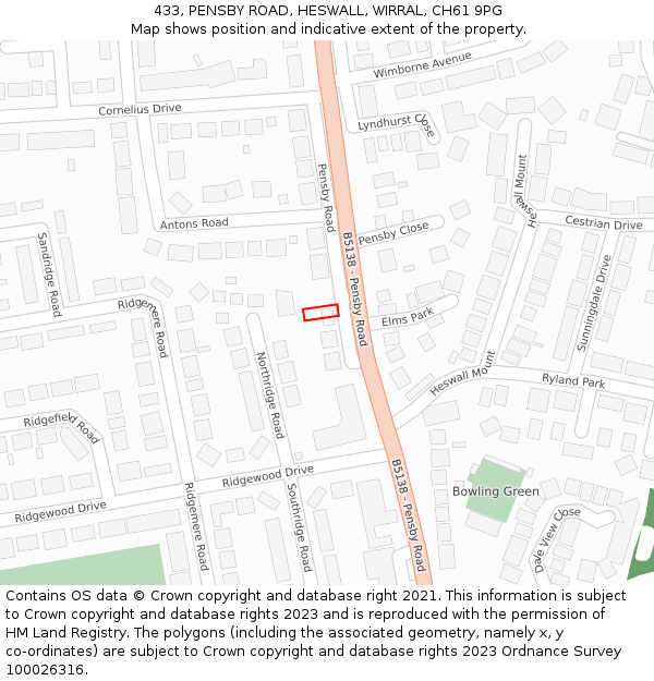 433, PENSBY ROAD, HESWALL, WIRRAL, CH61 9PG: Location map and indicative extent of plot