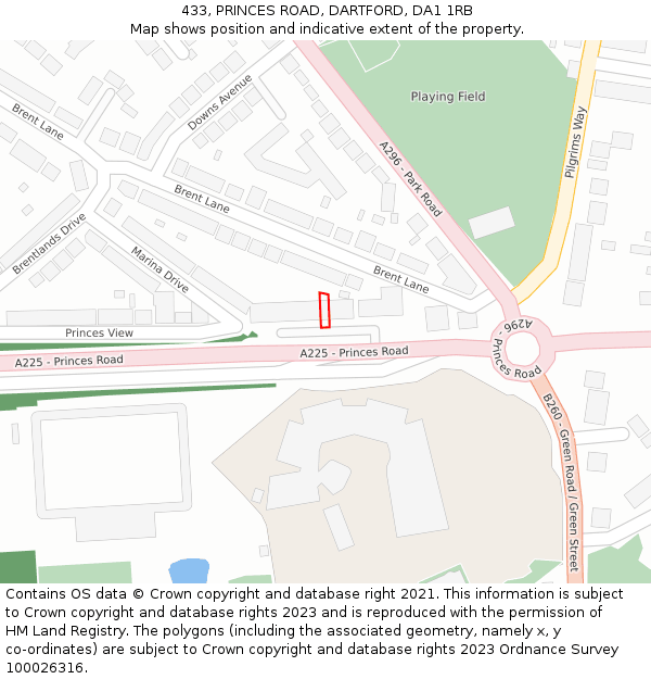 433, PRINCES ROAD, DARTFORD, DA1 1RB: Location map and indicative extent of plot
