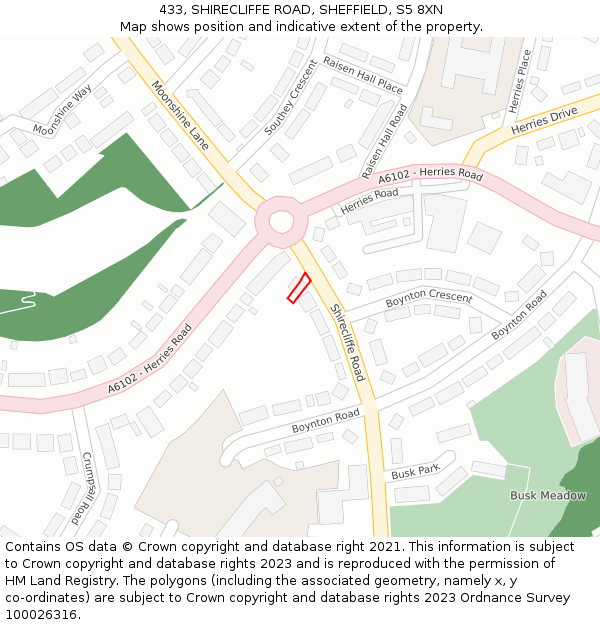 433, SHIRECLIFFE ROAD, SHEFFIELD, S5 8XN: Location map and indicative extent of plot