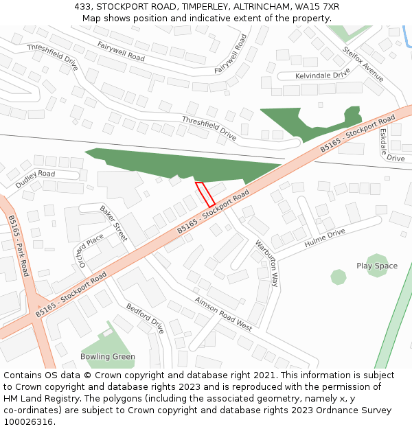 433, STOCKPORT ROAD, TIMPERLEY, ALTRINCHAM, WA15 7XR: Location map and indicative extent of plot