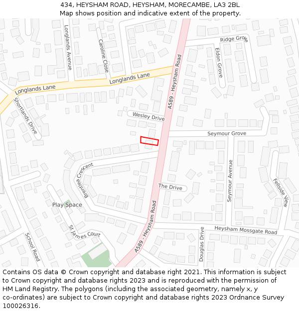 434, HEYSHAM ROAD, HEYSHAM, MORECAMBE, LA3 2BL: Location map and indicative extent of plot
