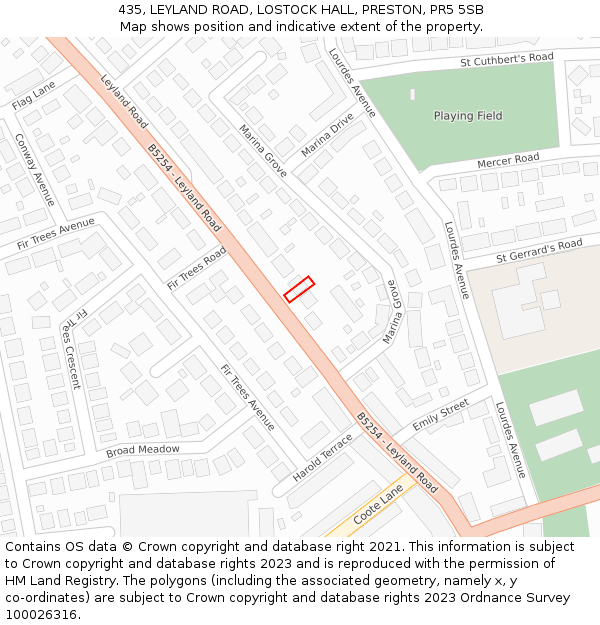 435, LEYLAND ROAD, LOSTOCK HALL, PRESTON, PR5 5SB: Location map and indicative extent of plot