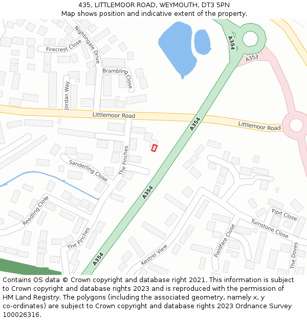 435, LITTLEMOOR ROAD, WEYMOUTH, DT3 5PN: Location map and indicative extent of plot