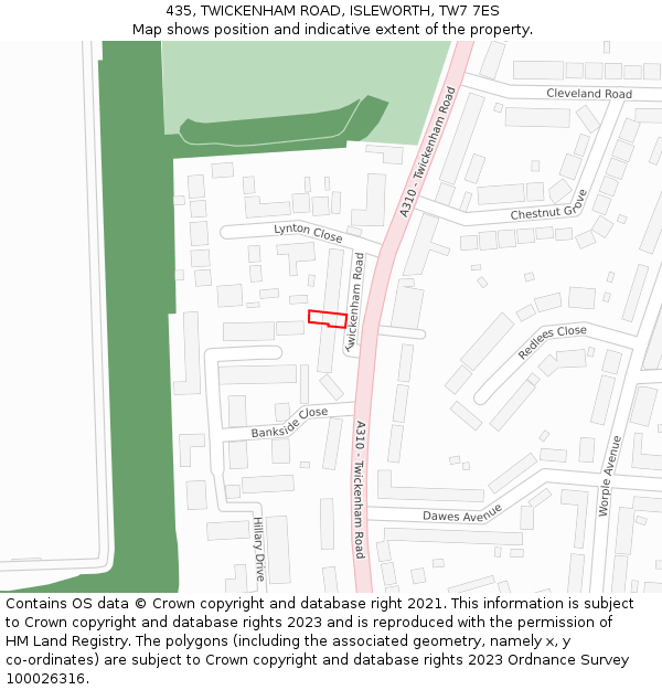 435, TWICKENHAM ROAD, ISLEWORTH, TW7 7ES: Location map and indicative extent of plot