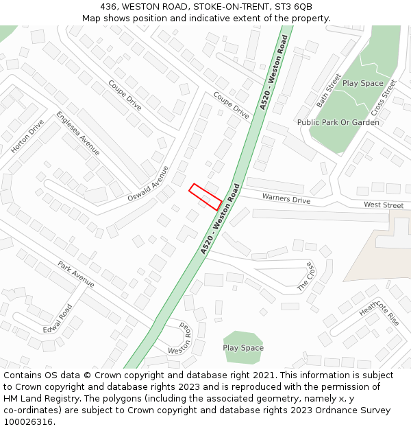 436, WESTON ROAD, STOKE-ON-TRENT, ST3 6QB: Location map and indicative extent of plot