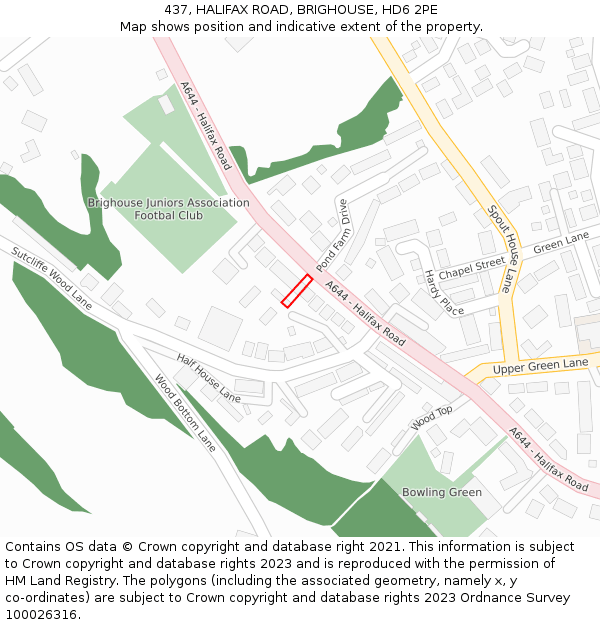 437, HALIFAX ROAD, BRIGHOUSE, HD6 2PE: Location map and indicative extent of plot
