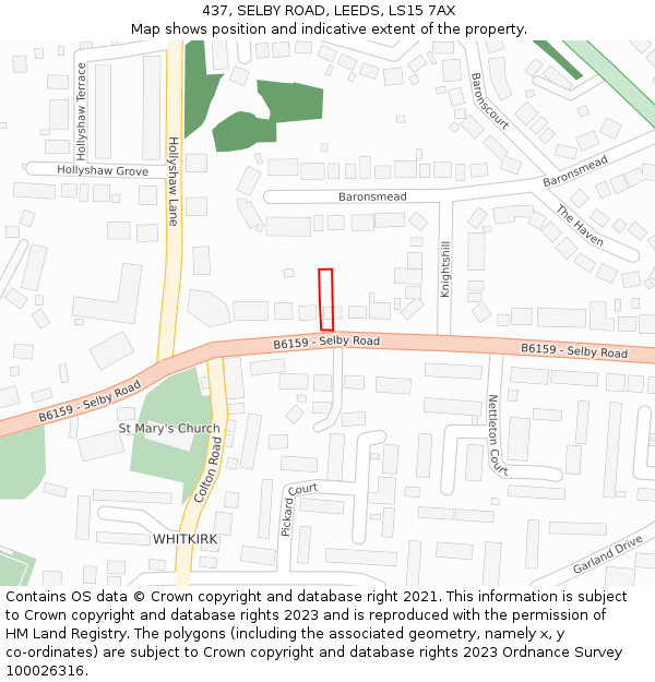 437, SELBY ROAD, LEEDS, LS15 7AX: Location map and indicative extent of plot