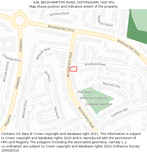 438, BECKHAMPTON ROAD, NOTTINGHAM, NG5 5PU: Location map and indicative extent of plot