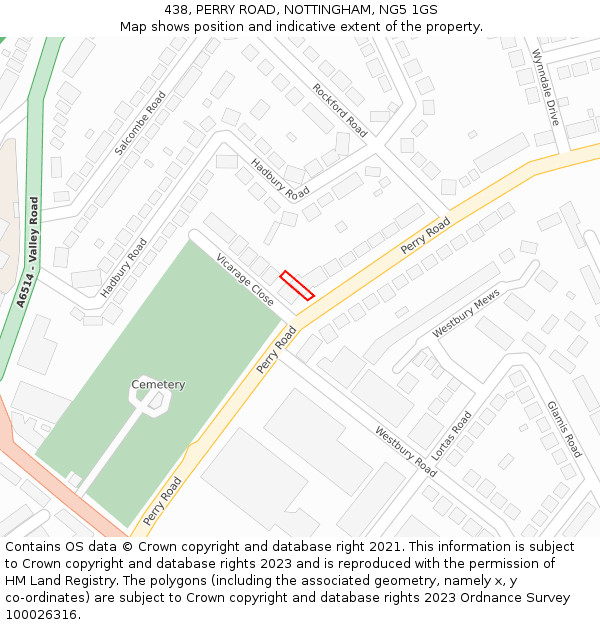 438, PERRY ROAD, NOTTINGHAM, NG5 1GS: Location map and indicative extent of plot