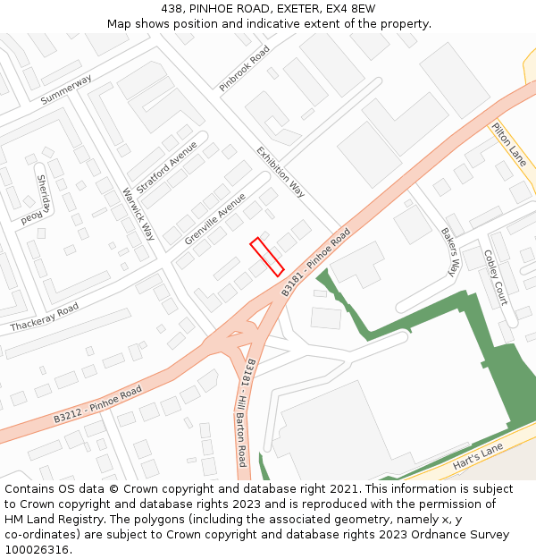 438, PINHOE ROAD, EXETER, EX4 8EW: Location map and indicative extent of plot