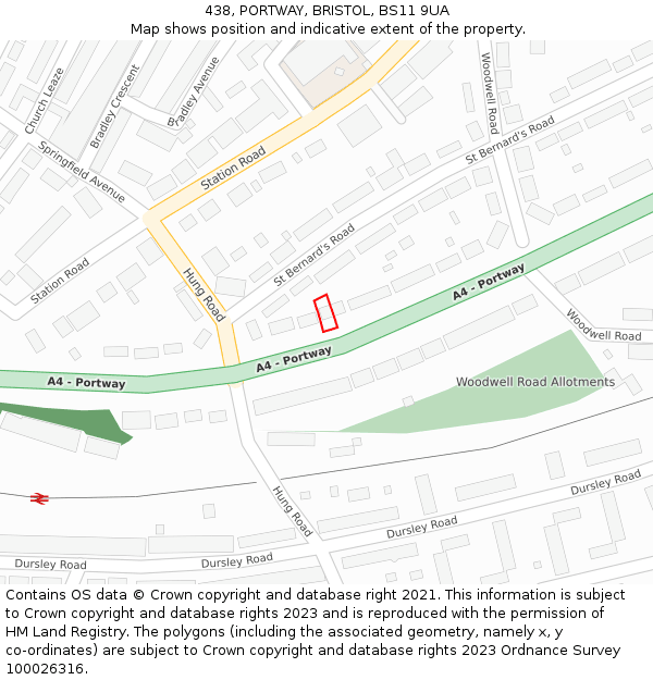 438, PORTWAY, BRISTOL, BS11 9UA: Location map and indicative extent of plot