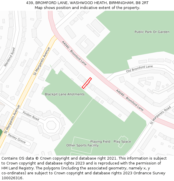 439, BROMFORD LANE, WASHWOOD HEATH, BIRMINGHAM, B8 2RT: Location map and indicative extent of plot