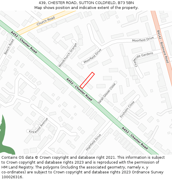 439, CHESTER ROAD, SUTTON COLDFIELD, B73 5BN: Location map and indicative extent of plot
