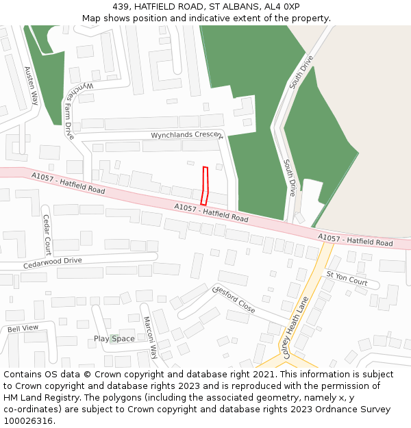 439, HATFIELD ROAD, ST ALBANS, AL4 0XP: Location map and indicative extent of plot