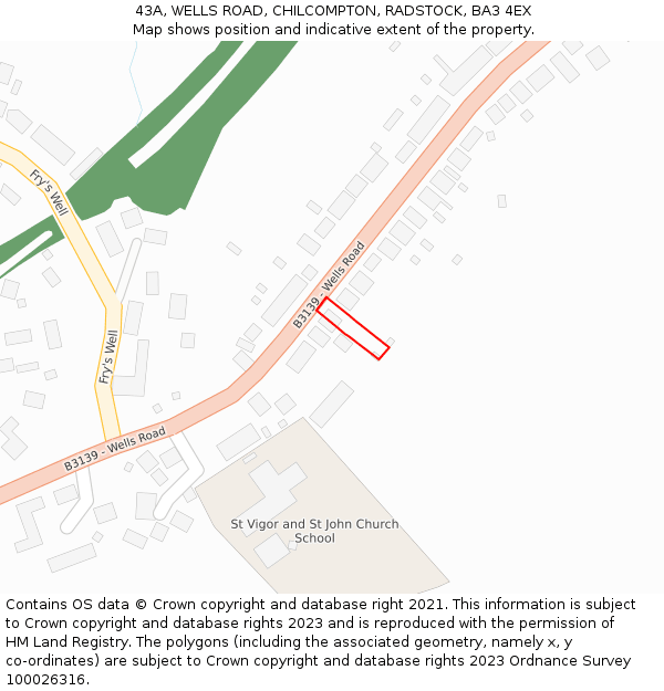 43A, WELLS ROAD, CHILCOMPTON, RADSTOCK, BA3 4EX: Location map and indicative extent of plot