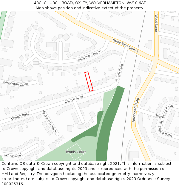 43C, CHURCH ROAD, OXLEY, WOLVERHAMPTON, WV10 6AF: Location map and indicative extent of plot