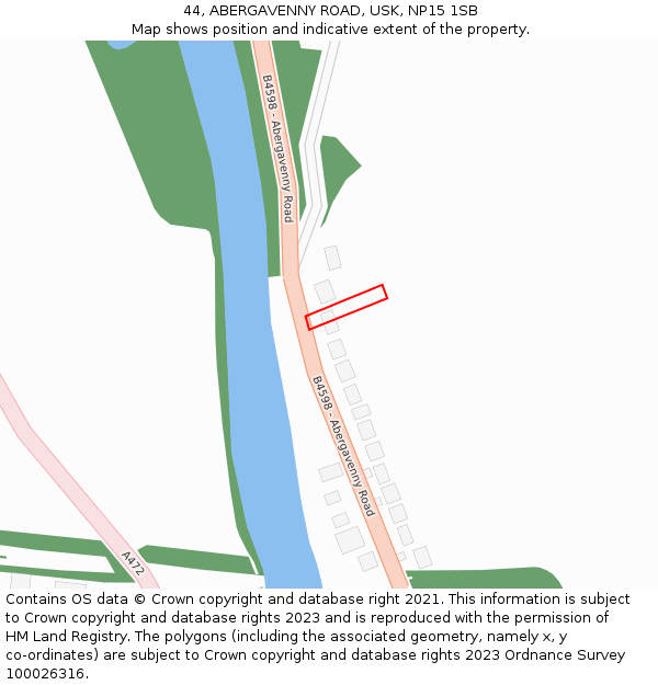 44, ABERGAVENNY ROAD, USK, NP15 1SB: Location map and indicative extent of plot