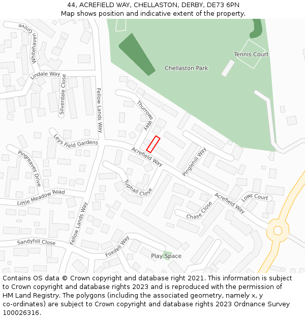 44, ACREFIELD WAY, CHELLASTON, DERBY, DE73 6PN: Location map and indicative extent of plot