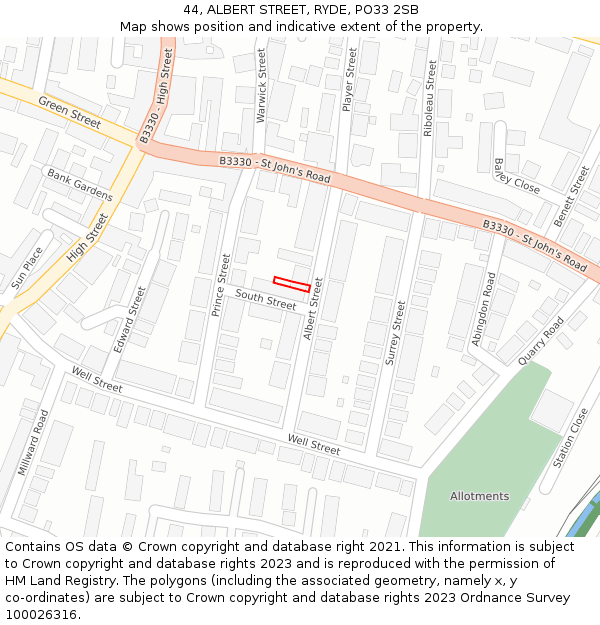 44, ALBERT STREET, RYDE, PO33 2SB: Location map and indicative extent of plot