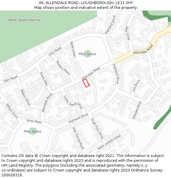 44, ALLENDALE ROAD, LOUGHBOROUGH, LE11 2HY: Location map and indicative extent of plot