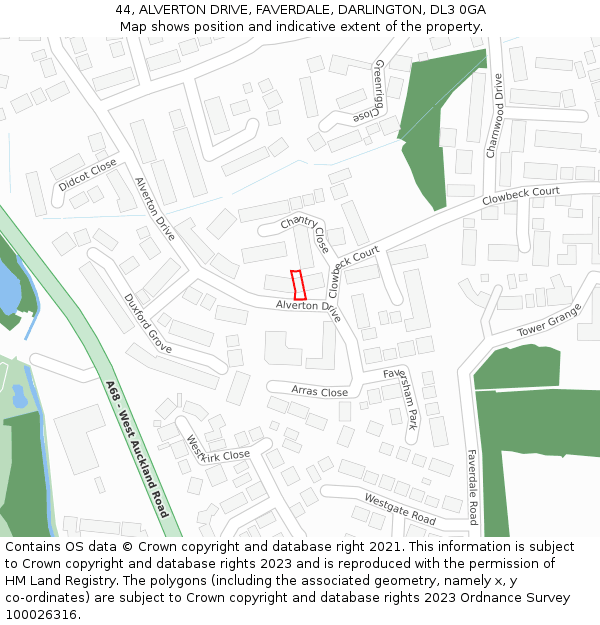 44, ALVERTON DRIVE, FAVERDALE, DARLINGTON, DL3 0GA: Location map and indicative extent of plot